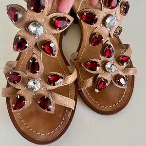 Kate Spade Jeweled T-Strap Sandals Red Crystal 8.5